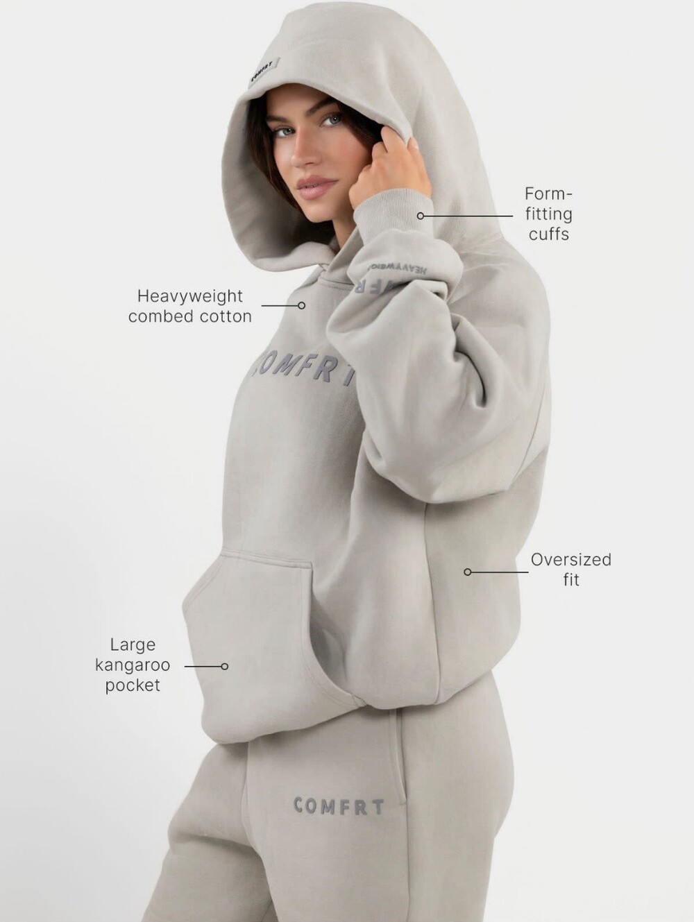 Comfrt Tranquil Hoodie In Cement Size M - Picture 3 of 10